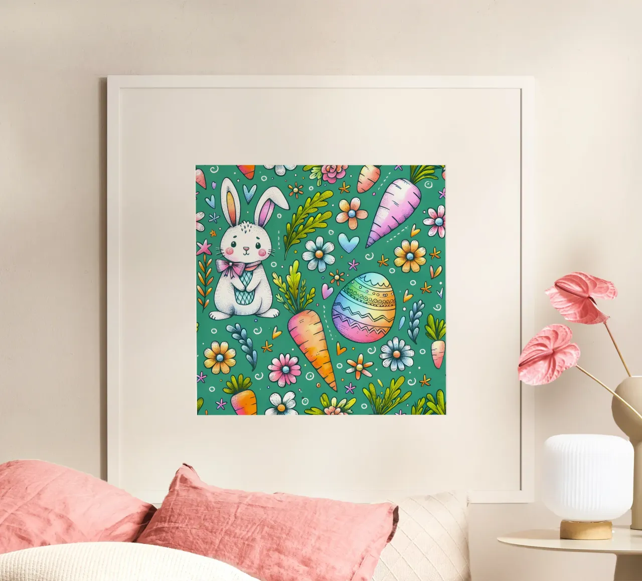 Scarabocchi del coniglietto di Pasqua poster da Happy Littles