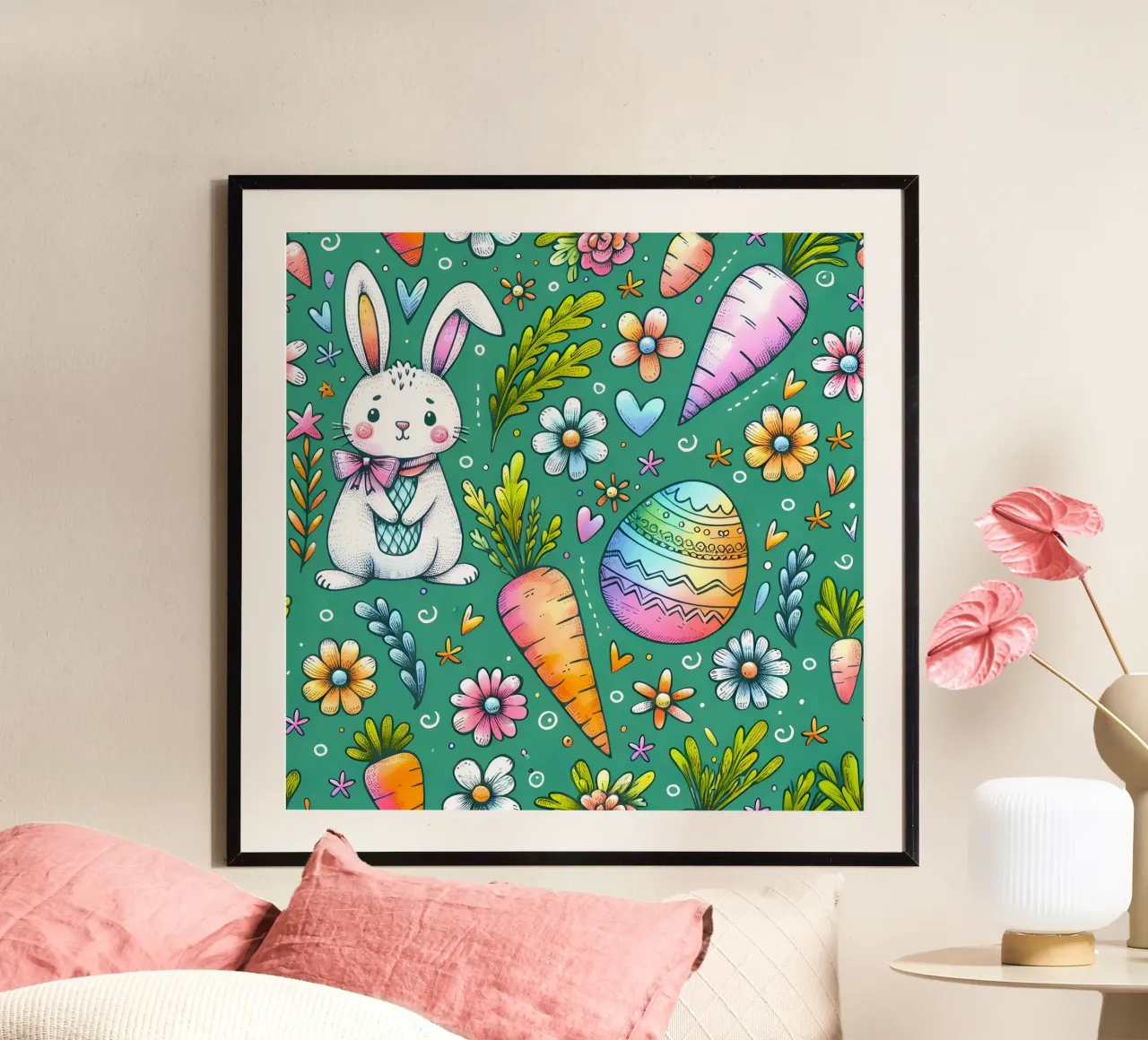 Scarabocchi del coniglietto di Pasqua poster da Happy Littles