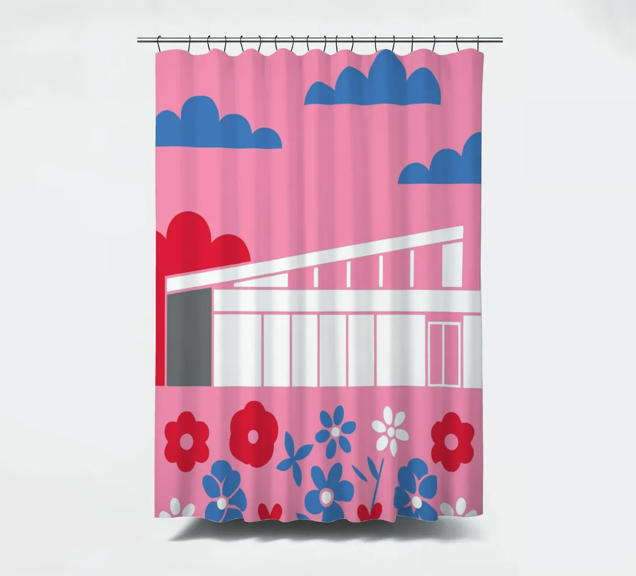 House and Flowers shower curtain by LOOK DIFFERENT