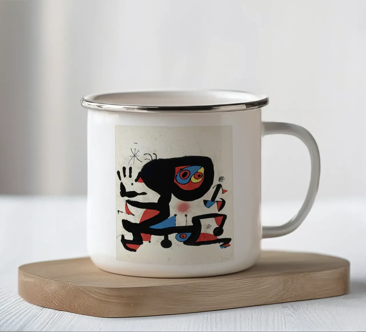Poster della mostra di Joan Mirò tazza in smalto da phillipp veisenberg
