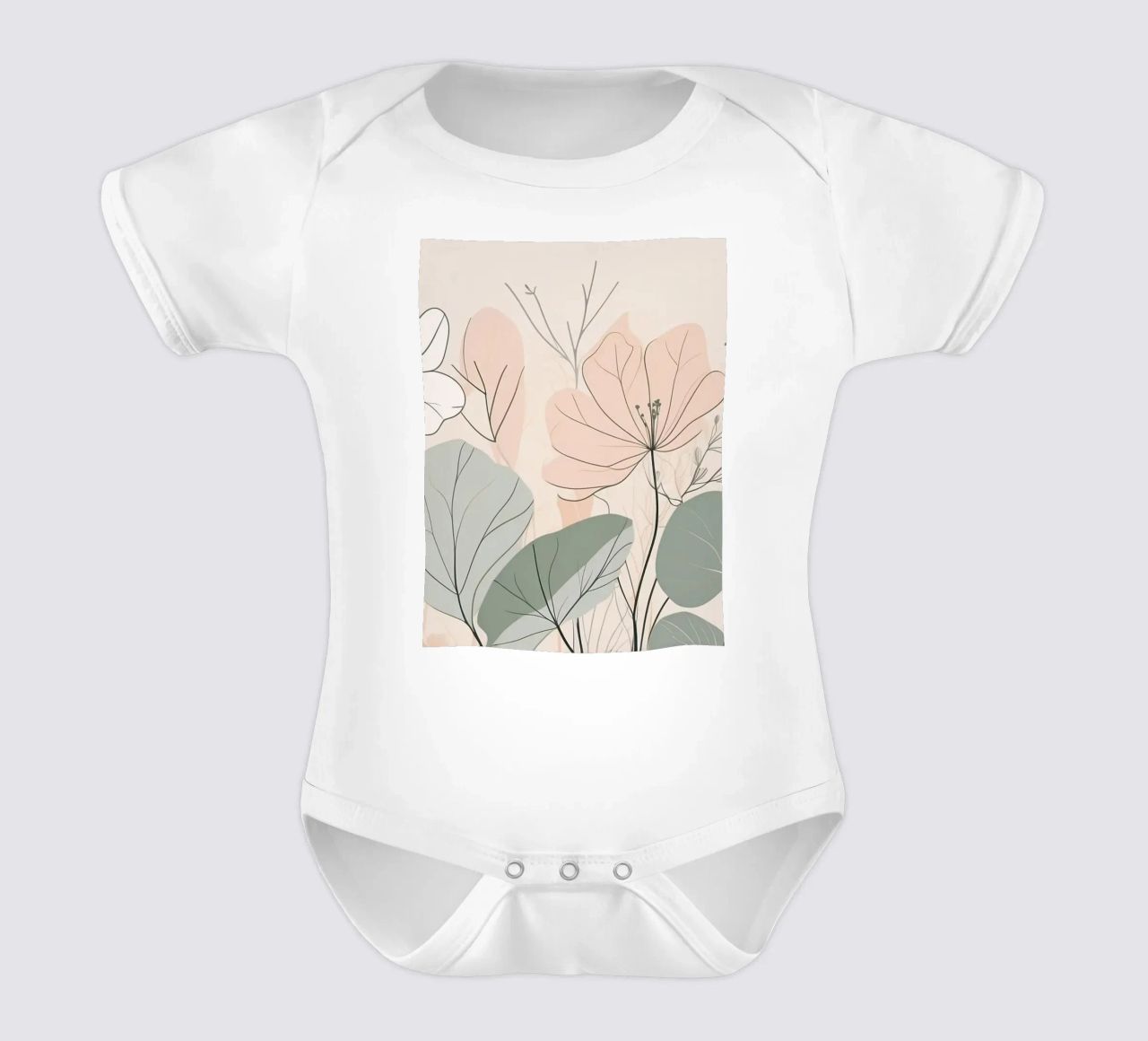 Elegant floral design featuring soft colors and delicate short-sleeve baby romper by DesignDoodle