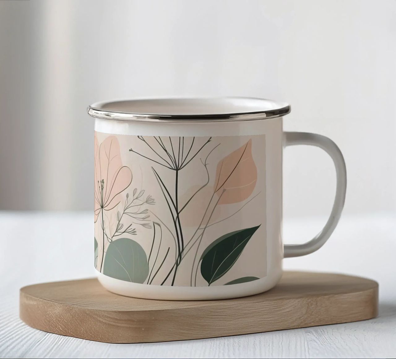 Elegant floral design featuring soft colors and delicate enamel mug by DesignDoodle