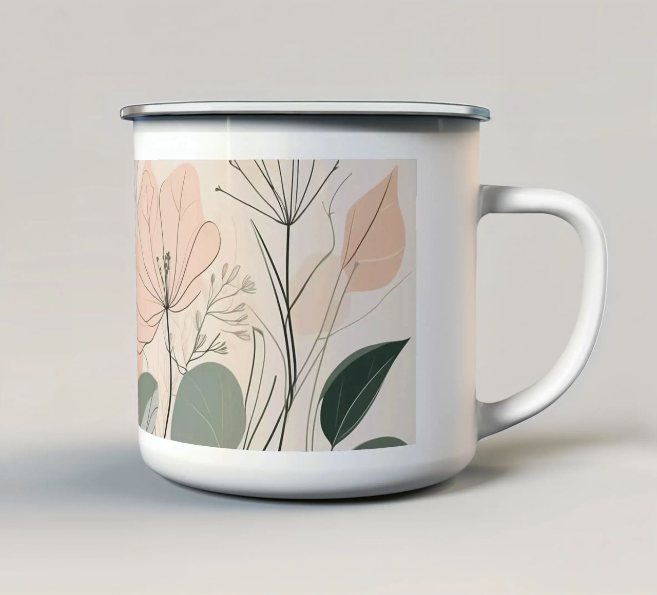 Elegant floral design featuring soft colors and delicate enamel mug by DesignDoodle