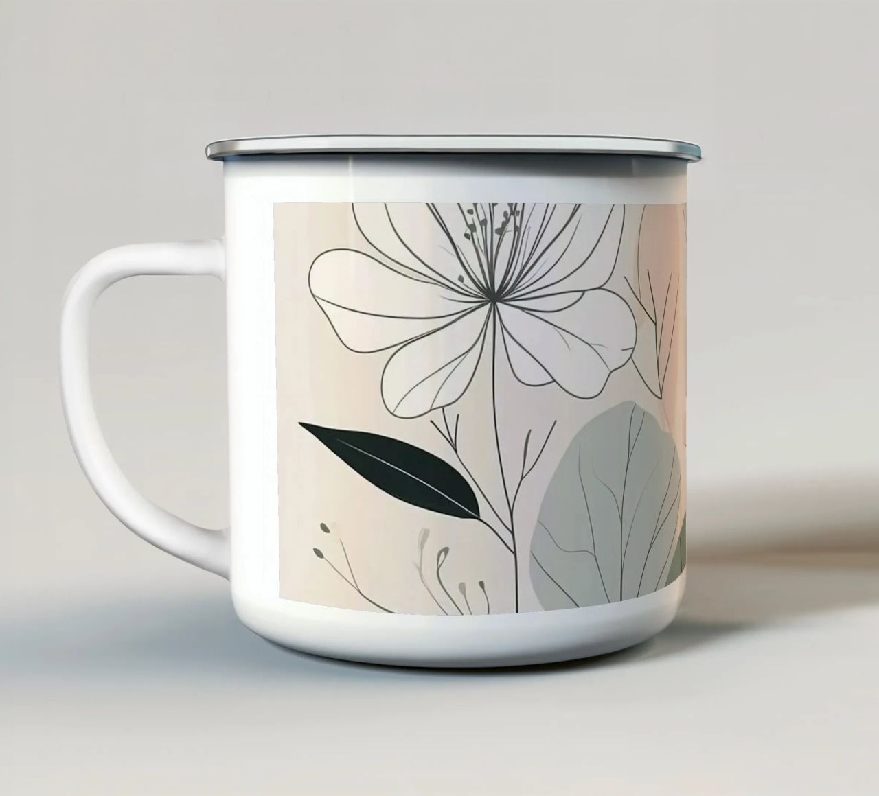 Elegant floral design featuring soft colors and delicate enamel mug by DesignDoodle
