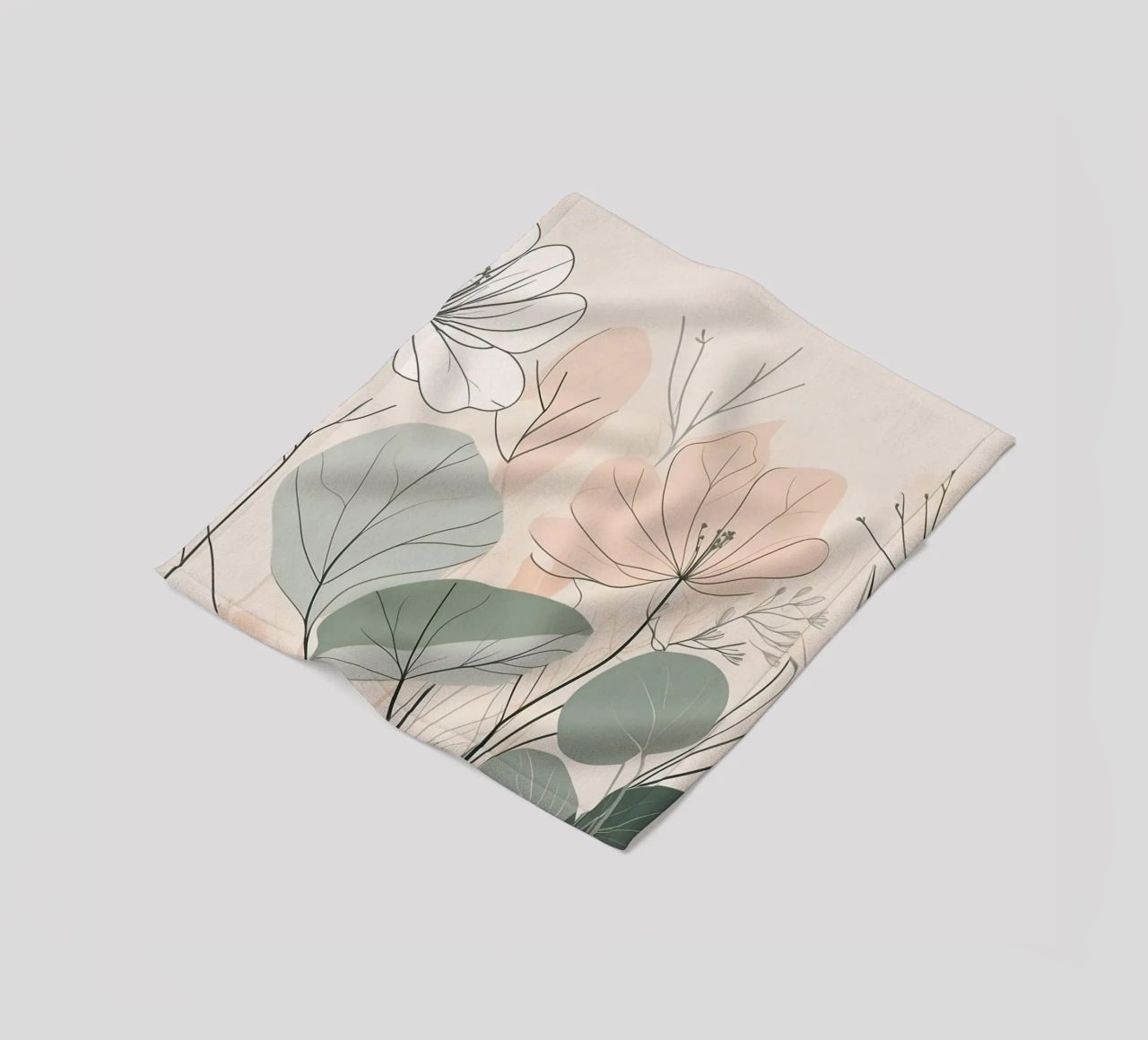 Elegant floral design featuring soft colors and delicate fleece blanket by DesignDoodle