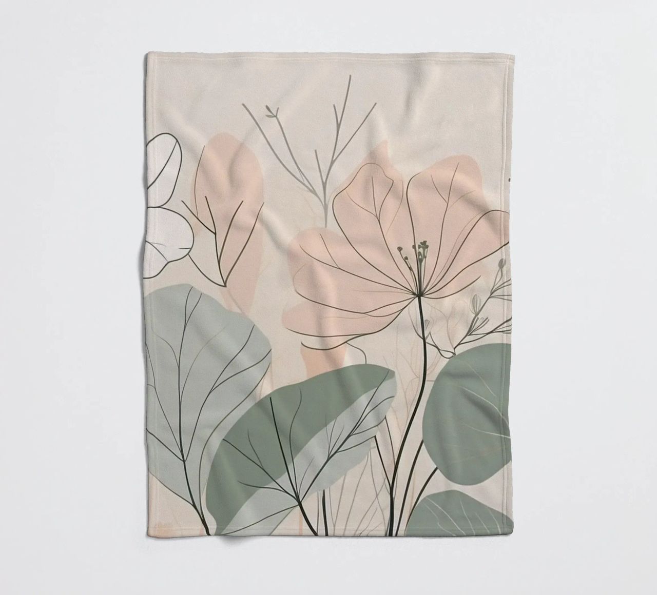 Elegant floral design featuring soft colors and delicate fleece blanket by DesignDoodle