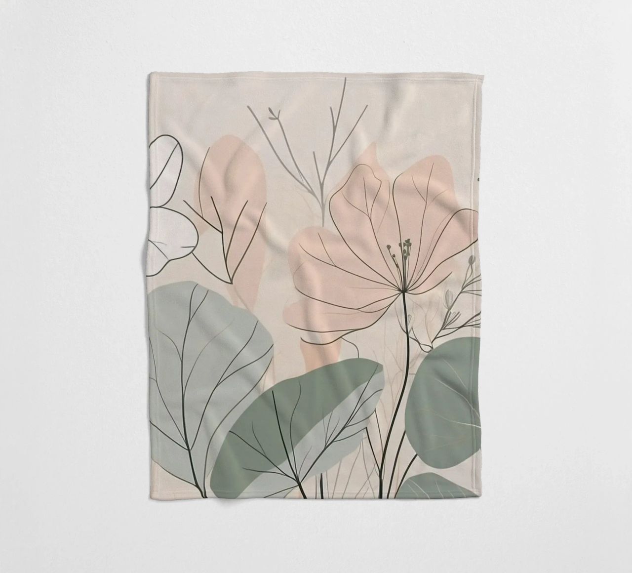 Elegant floral design featuring soft colors and delicate fleece blanket by DesignDoodle