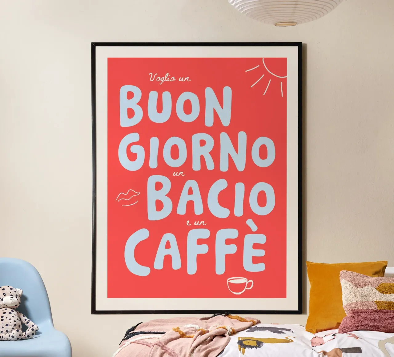 Buongiorno, bacio, caffe´- mehrere Farbvarianten poster con telaio in alluminio da Ohkimiko