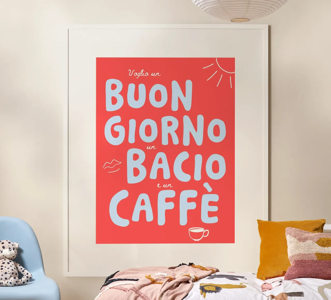 Buongiorno, bacio, caffe´- mehrere Farbvarianten poster con telaio in alluminio da Ohkimiko