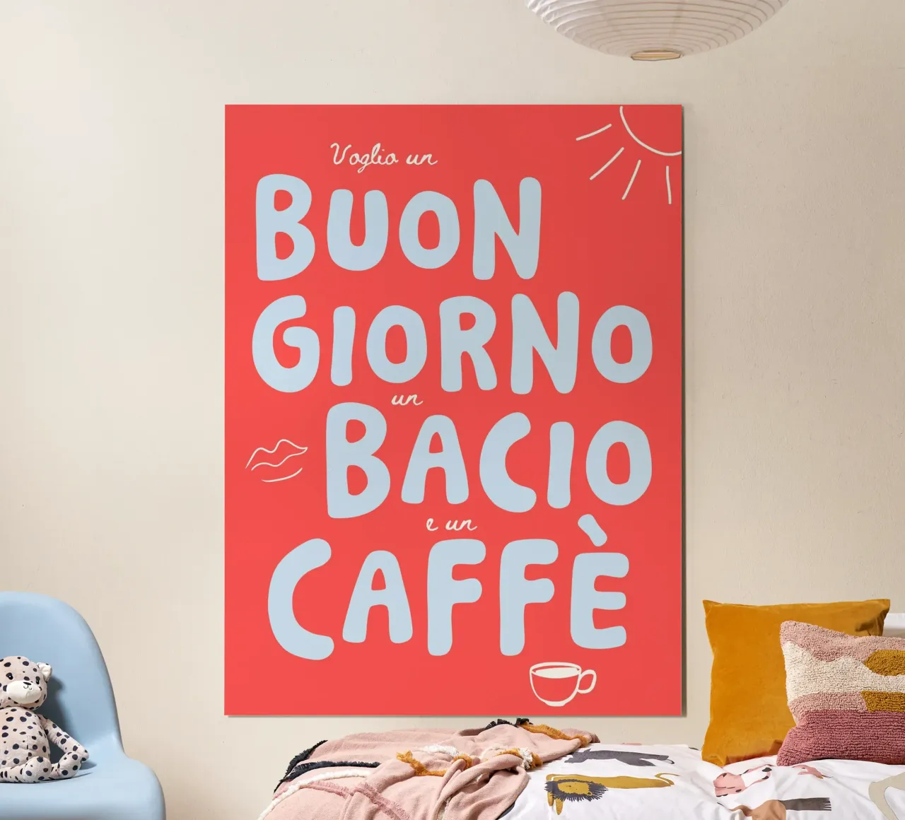 Buongiorno, bacio, caffe´- mehrere Farbvarianten poster con telaio in alluminio da Ohkimiko