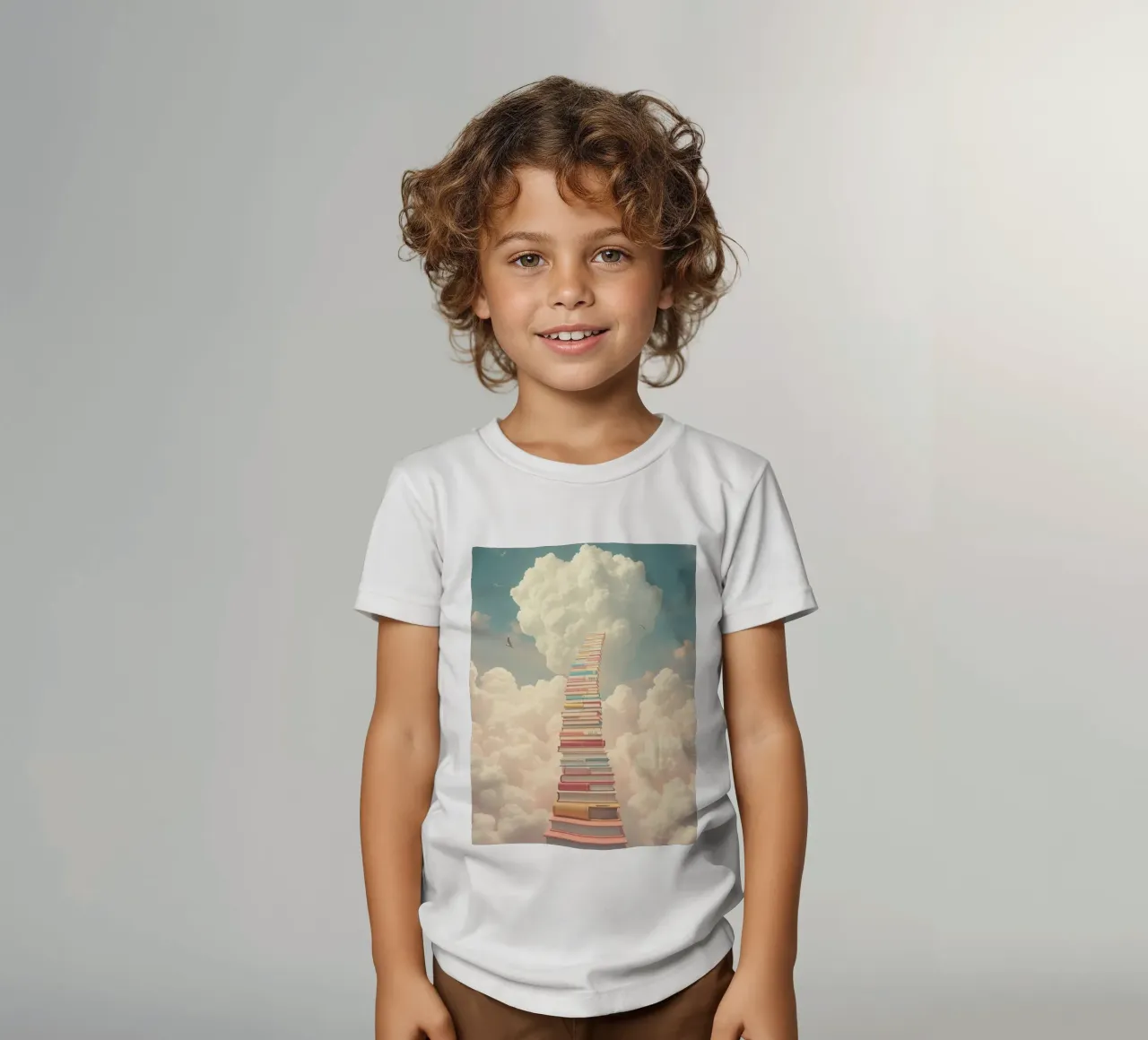 Les livres créent un escalier surréaliste menant aux nuages t-shirt enfant de DesignDoodle