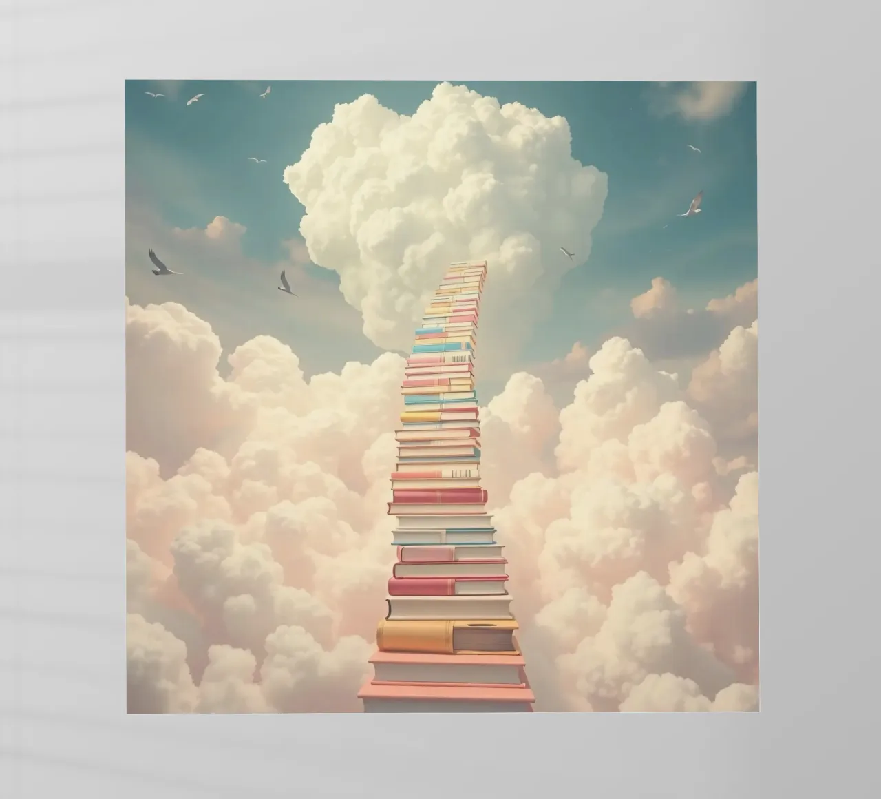 I libri creano una scala surreale che porta alle nuvole pellicola backlit da DesignDoodle