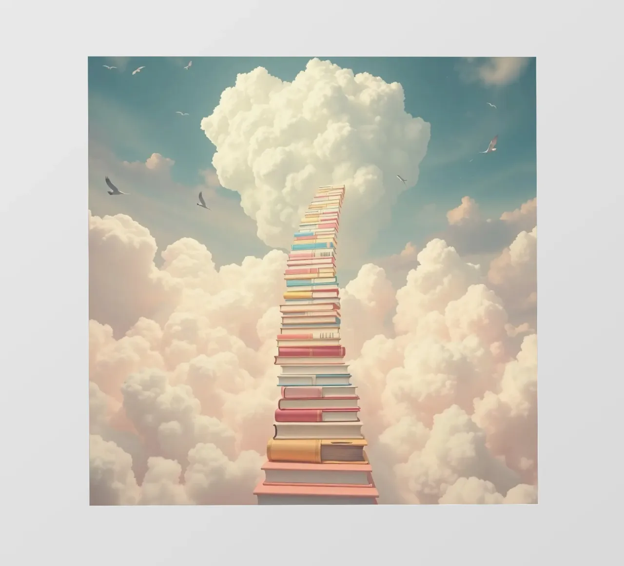 I libri creano una scala surreale che porta alle nuvole telo in pvc da DesignDoodle