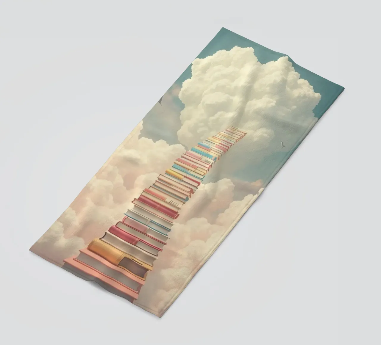 I libri creano una scala surreale che porta alle nuvole telo mare da DesignDoodle
