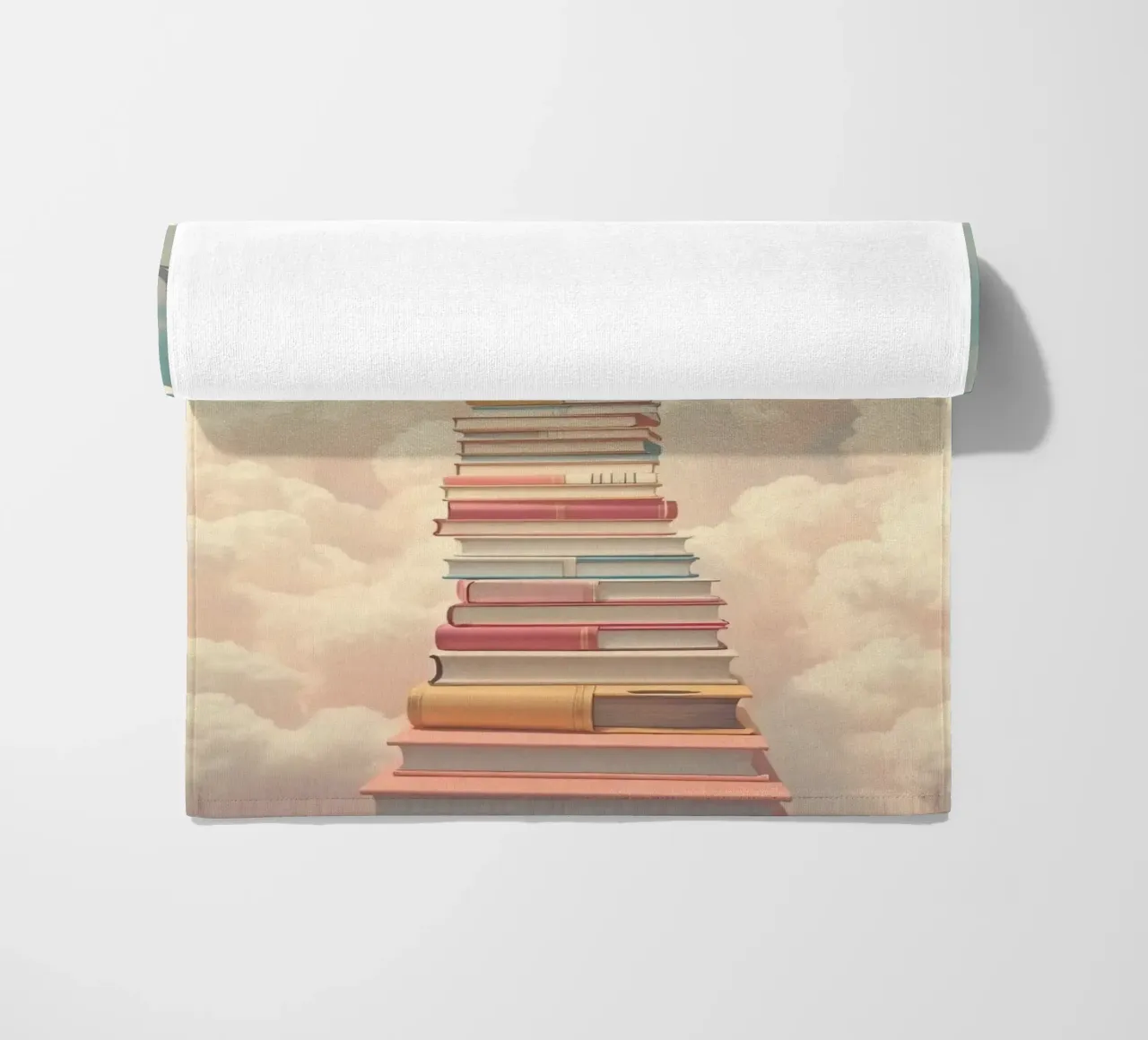 I libri creano una scala surreale che porta alle nuvole telo mare da DesignDoodle