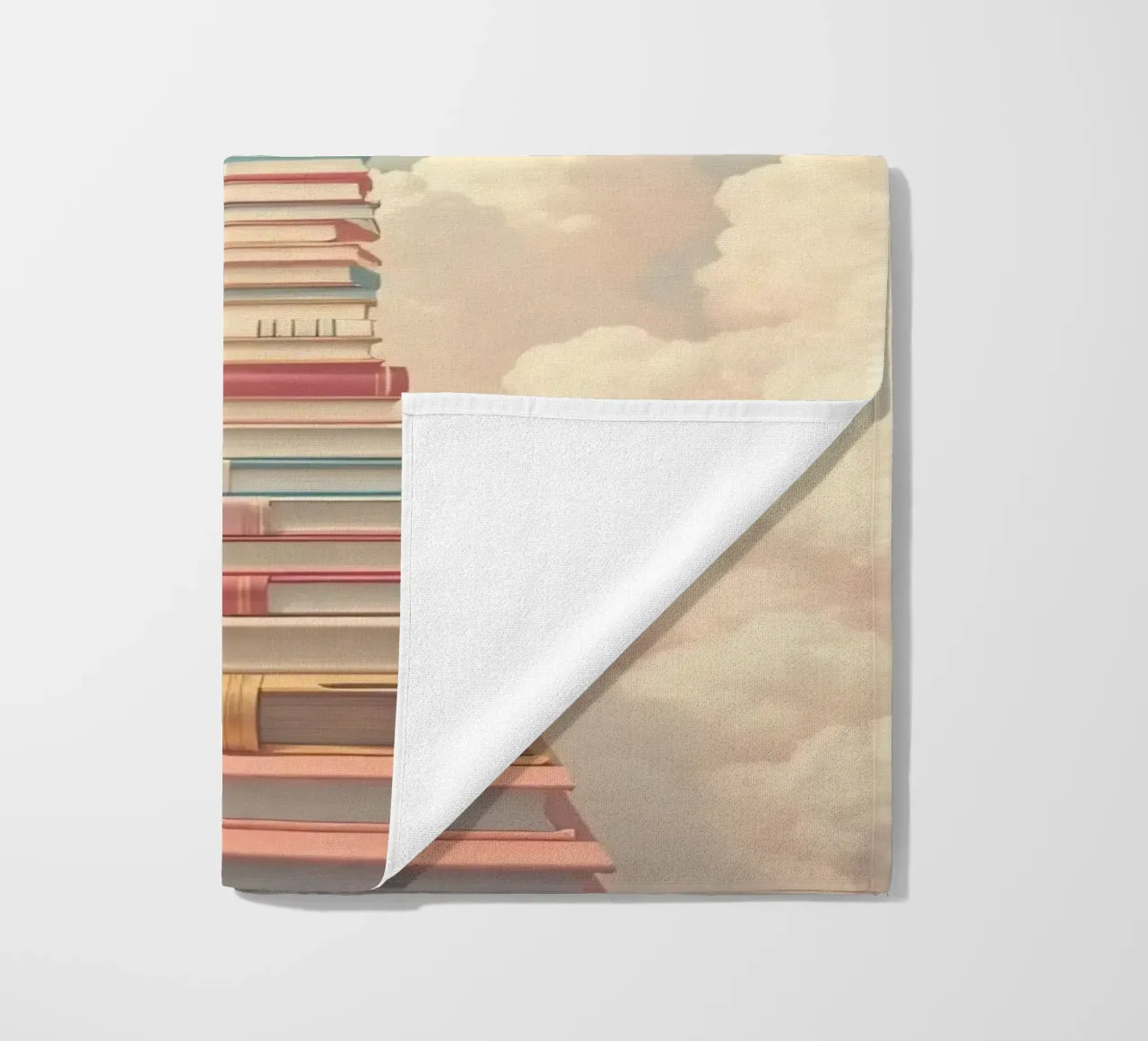 I libri creano una scala surreale che porta alle nuvole telo mare da DesignDoodle