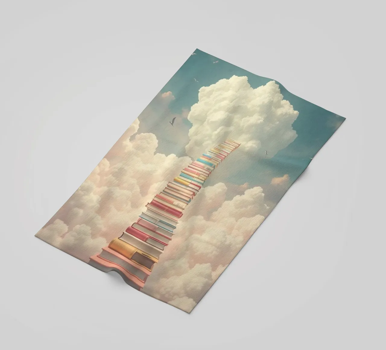 I libri creano una scala surreale che porta alle nuvole telo mare da DesignDoodle