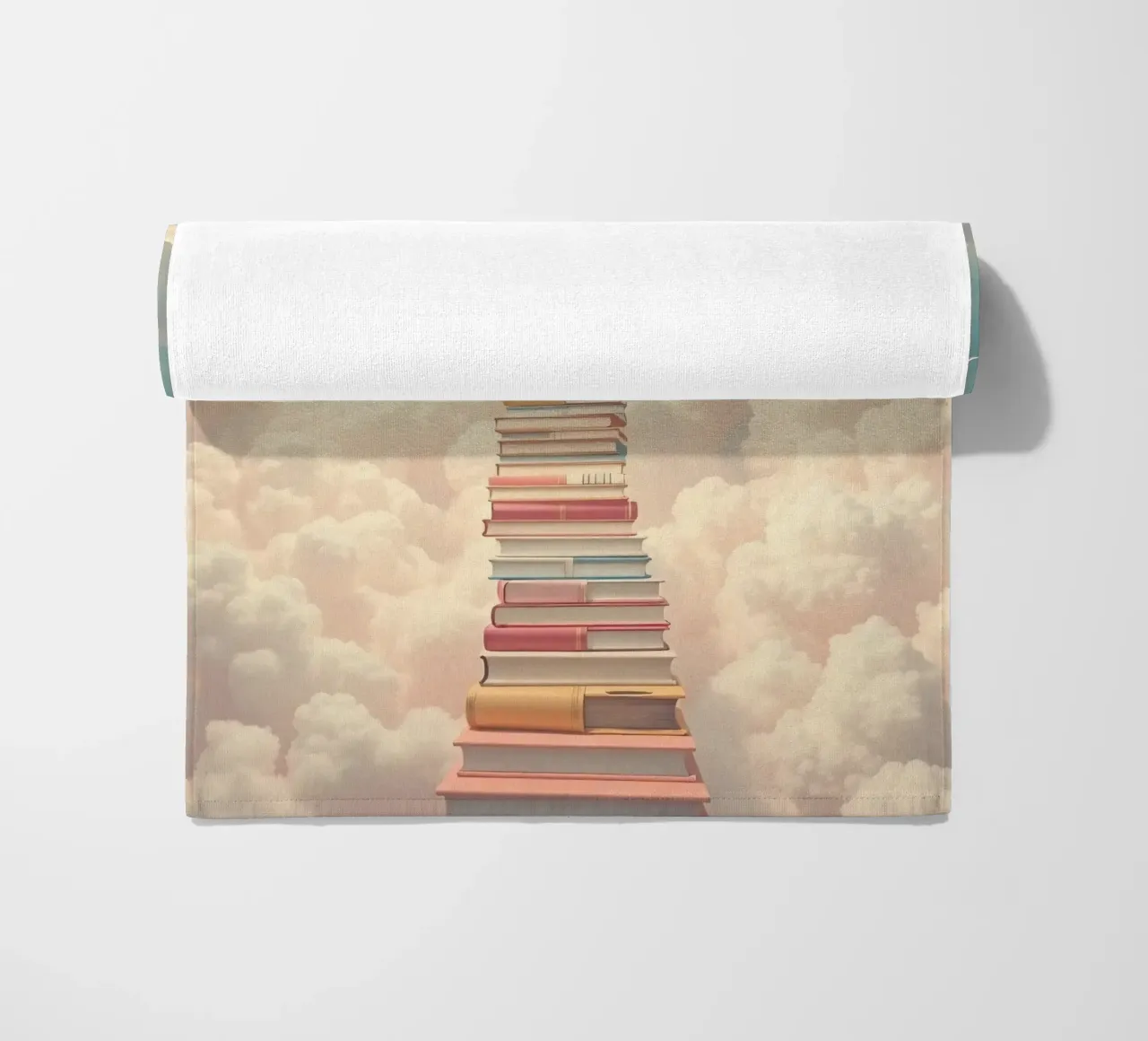 I libri creano una scala surreale che porta alle nuvole telo mare da DesignDoodle