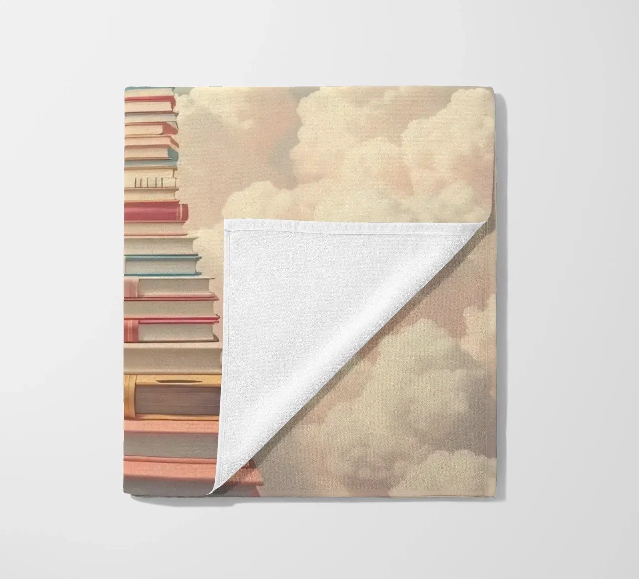 I libri creano una scala surreale che porta alle nuvole telo mare da DesignDoodle