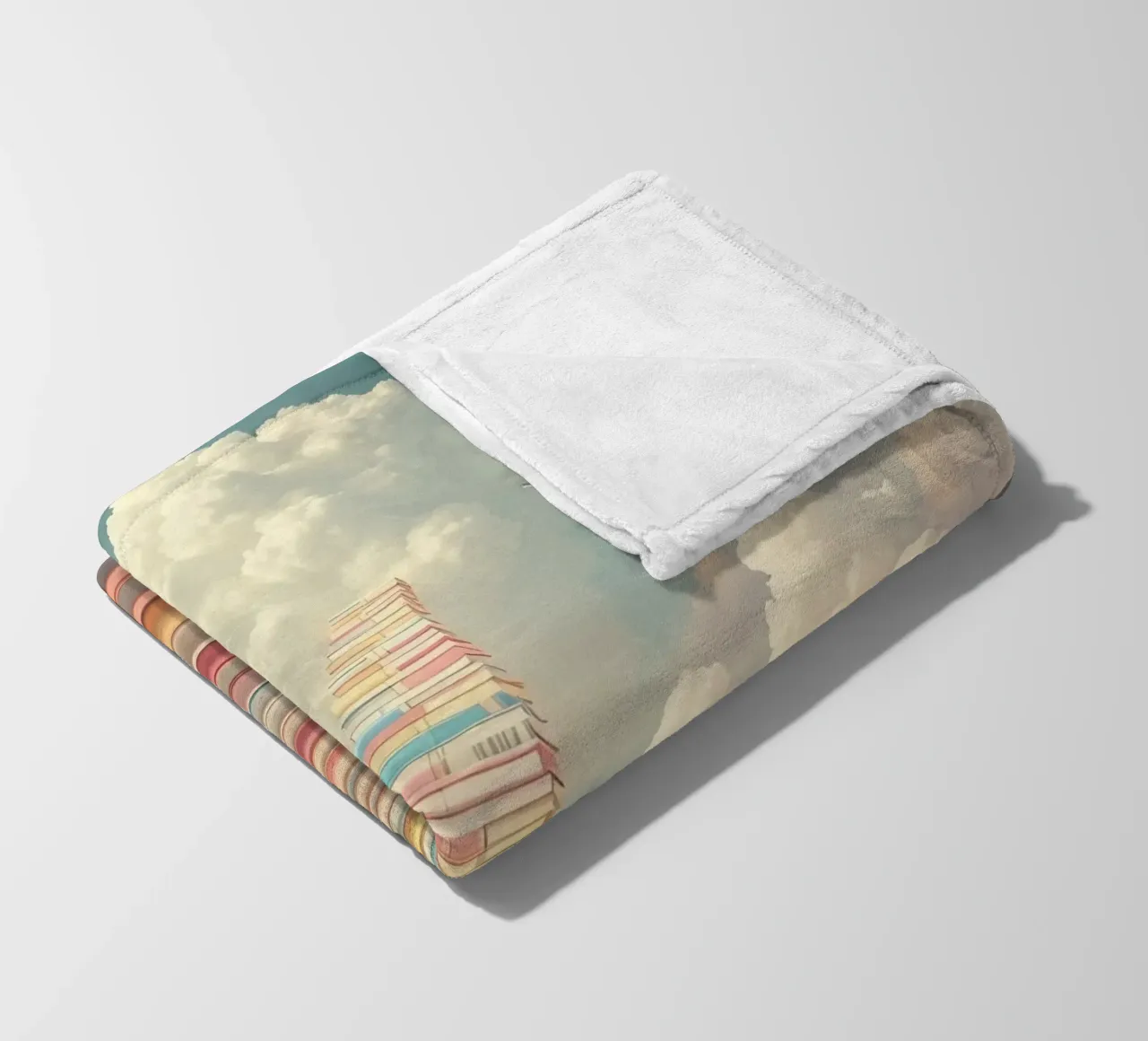 Books create a surreal staircase leading to the clouds fleece blanket by DesignDoodle
