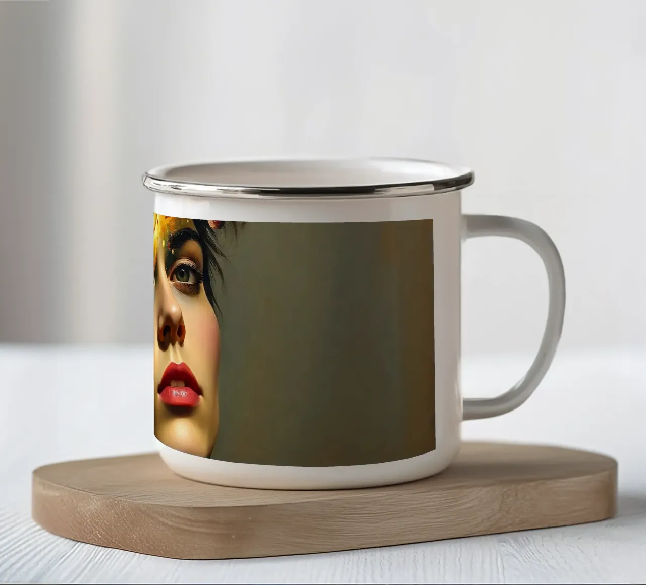 person with a cosmic scene emerging from their head enamel mug by DesignDoodle