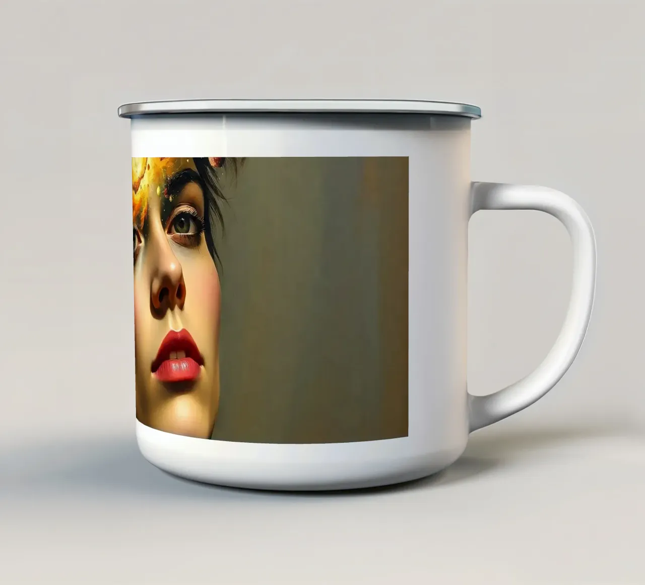 person with a cosmic scene emerging from their head enamel mug by DesignDoodle