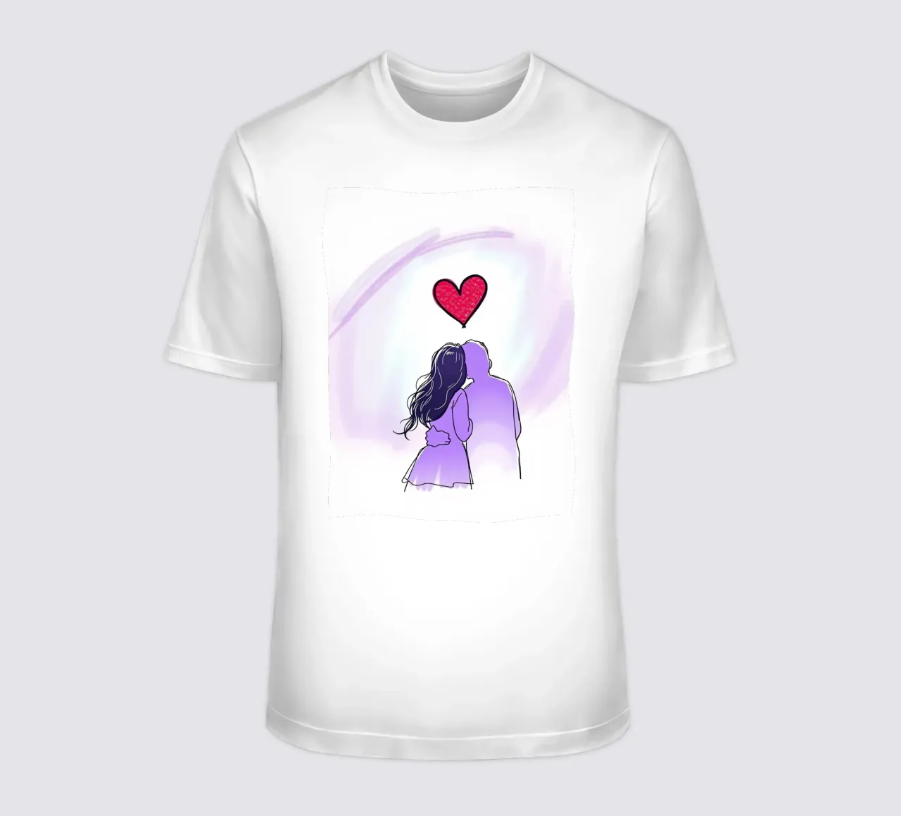 Coppia che condivide un momento di intimità ammirando t-shirt da DesignDoodle