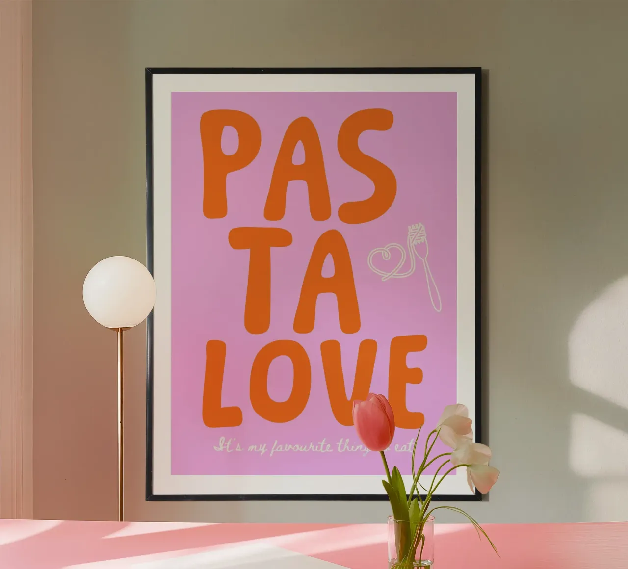 Pastalove - mehrere Farbvarianten poster con telaio in legno da Ohkimiko