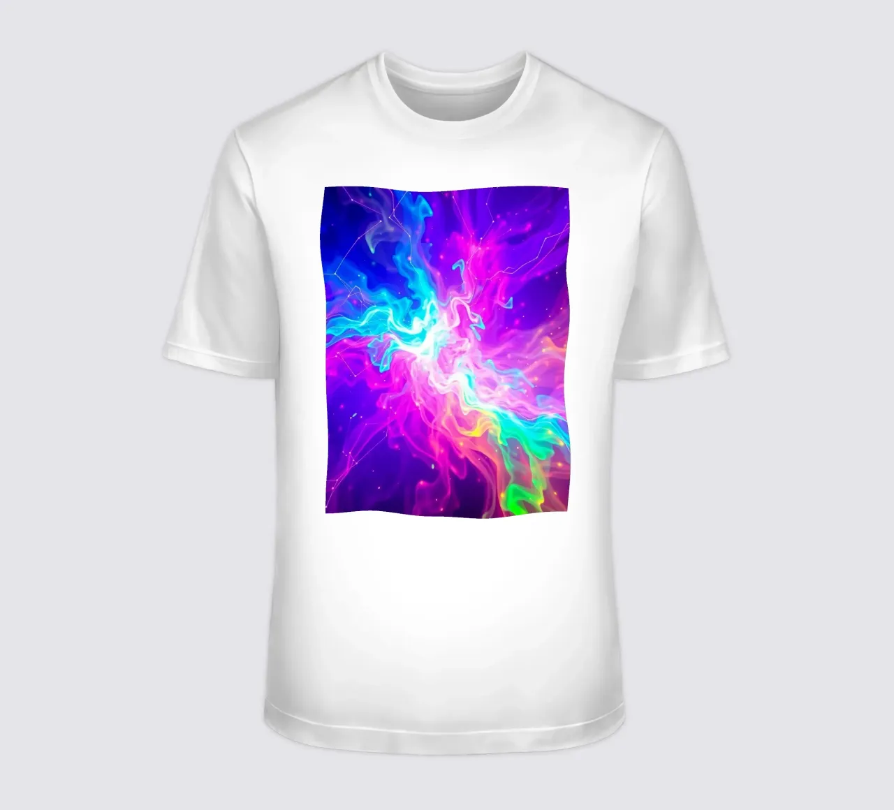 Colorful abstract swirl of light & energy fills the backdrop t-shirt by DesignDoodle