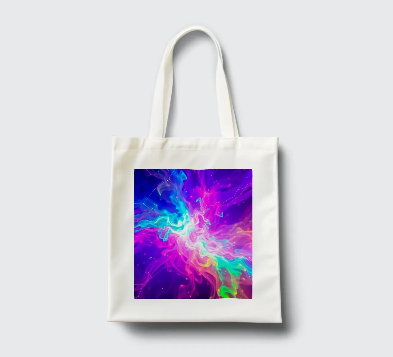 Un tourbillon abstrait et coloré de lumière et d'énergie remplit la toile de fond. tote bag de DesignDoodle