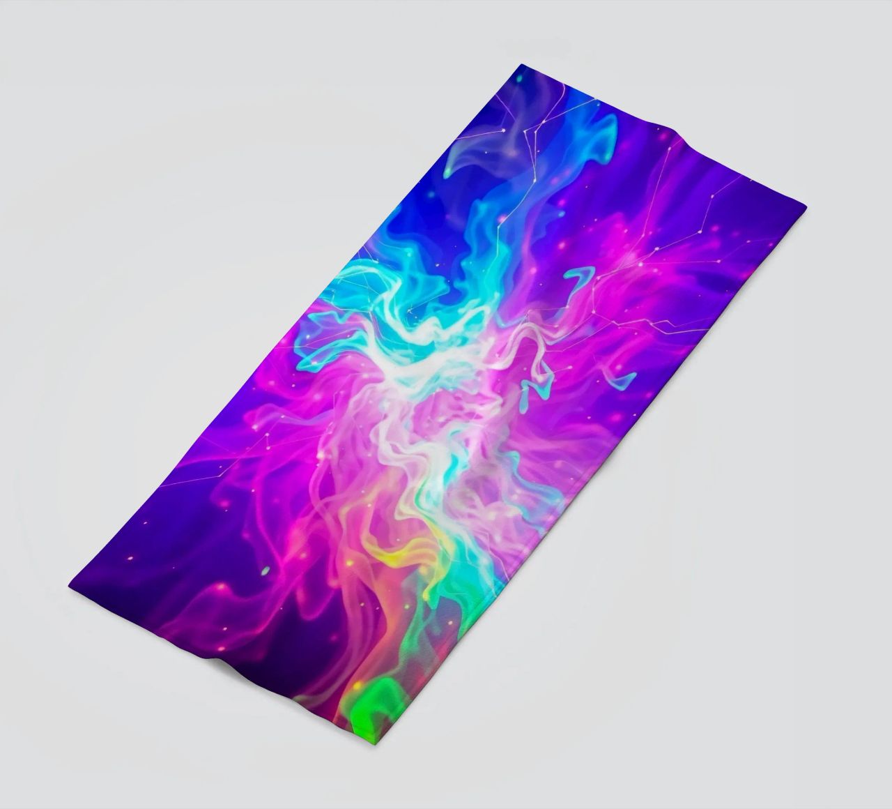 Un colorato vortice astratto di luce ed energia riempie lo sfondo telo mare da DesignDoodle