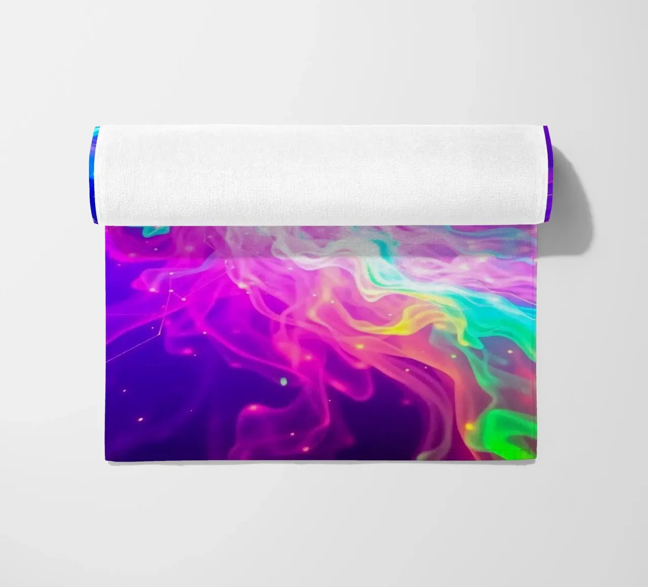 Un colorato vortice astratto di luce ed energia riempie lo sfondo telo mare da DesignDoodle