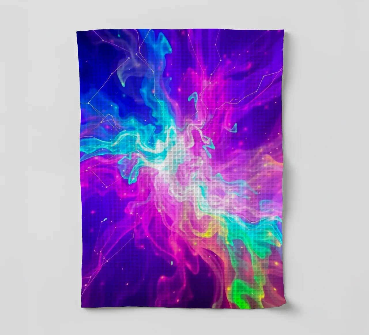 Un tourbillon abstrait et coloré de lumière et d'énergie remplit la toile de fond. torchon de DesignDoodle