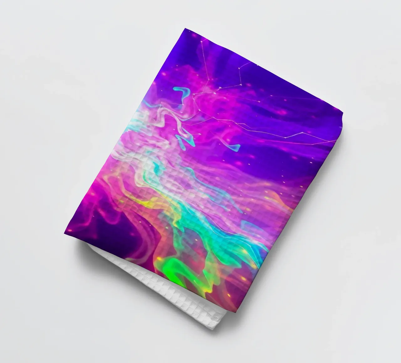 Un tourbillon abstrait et coloré de lumière et d'énergie remplit la toile de fond. torchon de DesignDoodle