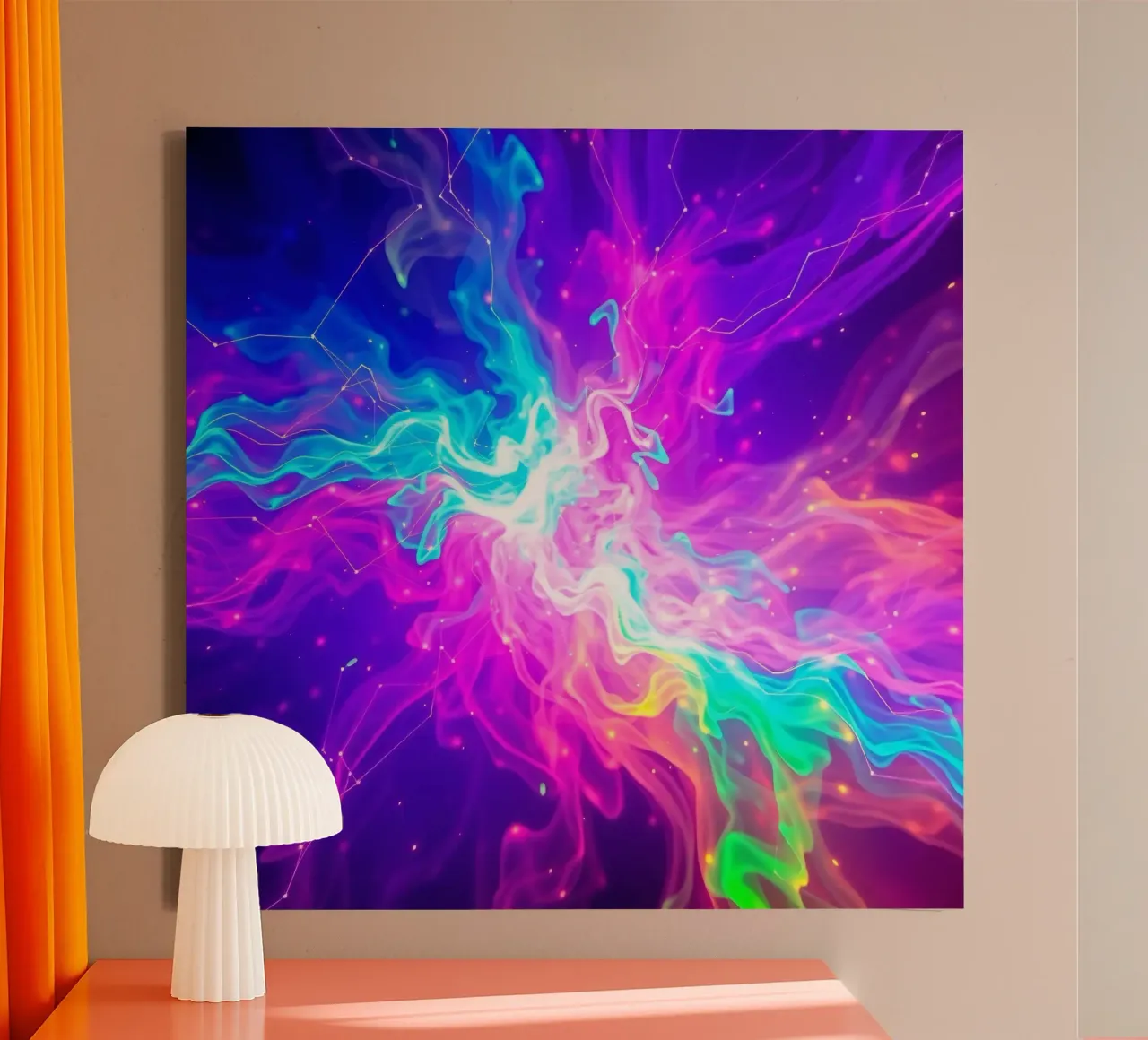 Colorful abstract swirl of light & energy fills the backdrop canvas by DesignDoodle