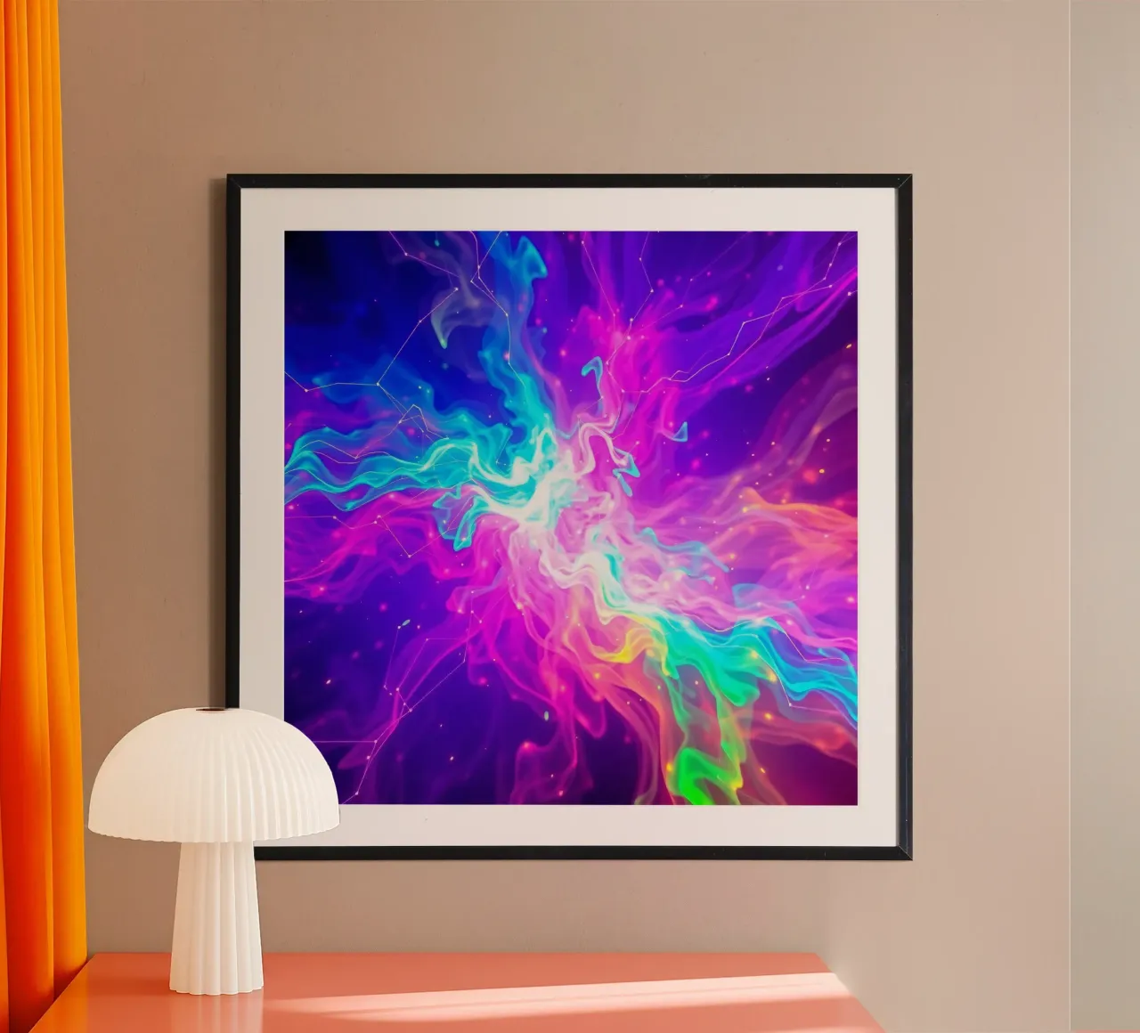 Colorful abstract swirl of light & energy fills the backdrop hahnemühle by DesignDoodle