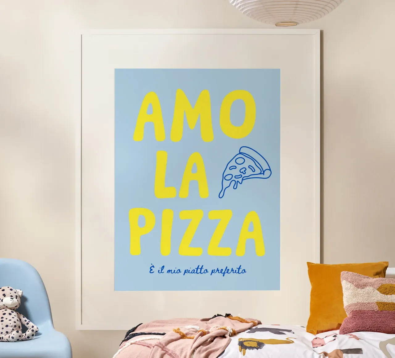 Amo la pizza - verschiedenen Farbvarianten poster con telaio in legno da Ohkimiko