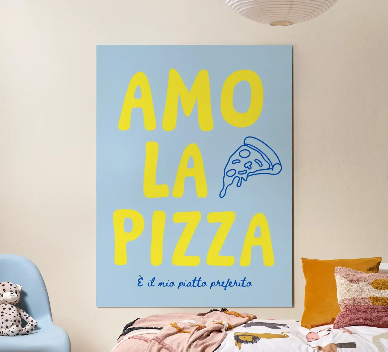 Amo la pizza - verschiedenen Farbvarianten poster con telaio in legno da Ohkimiko