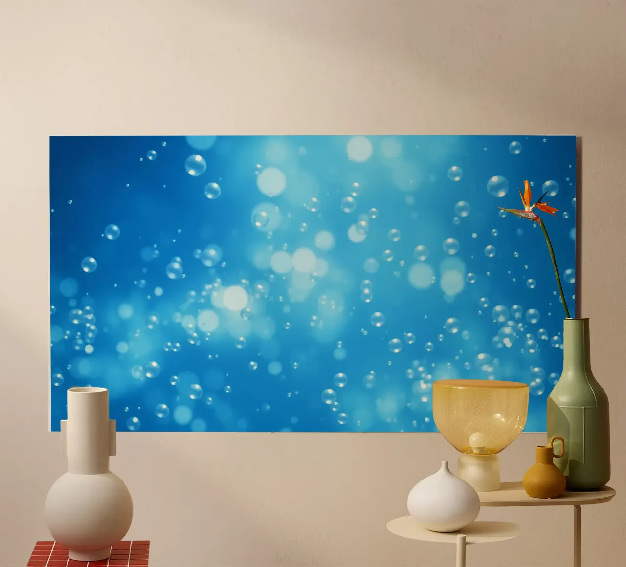 Bubbles floating in clear blue water creating calm art alu-dibond by DesignDoodle