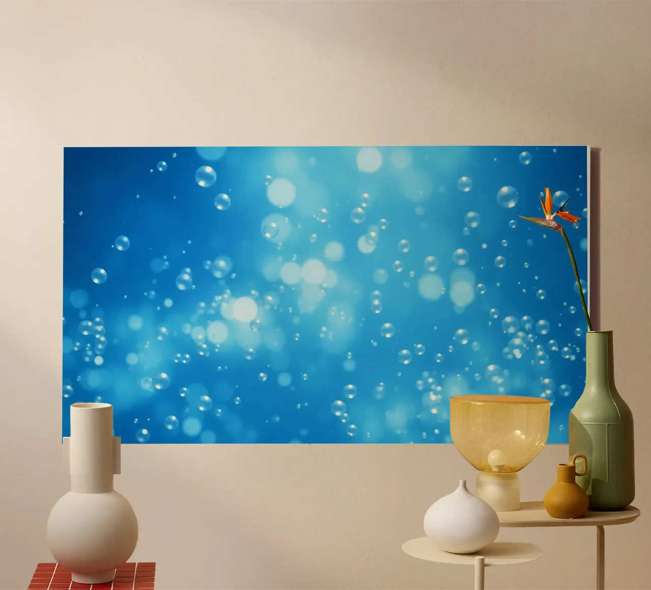 Bubbles floating in clear blue water creating calm art canvas by DesignDoodle