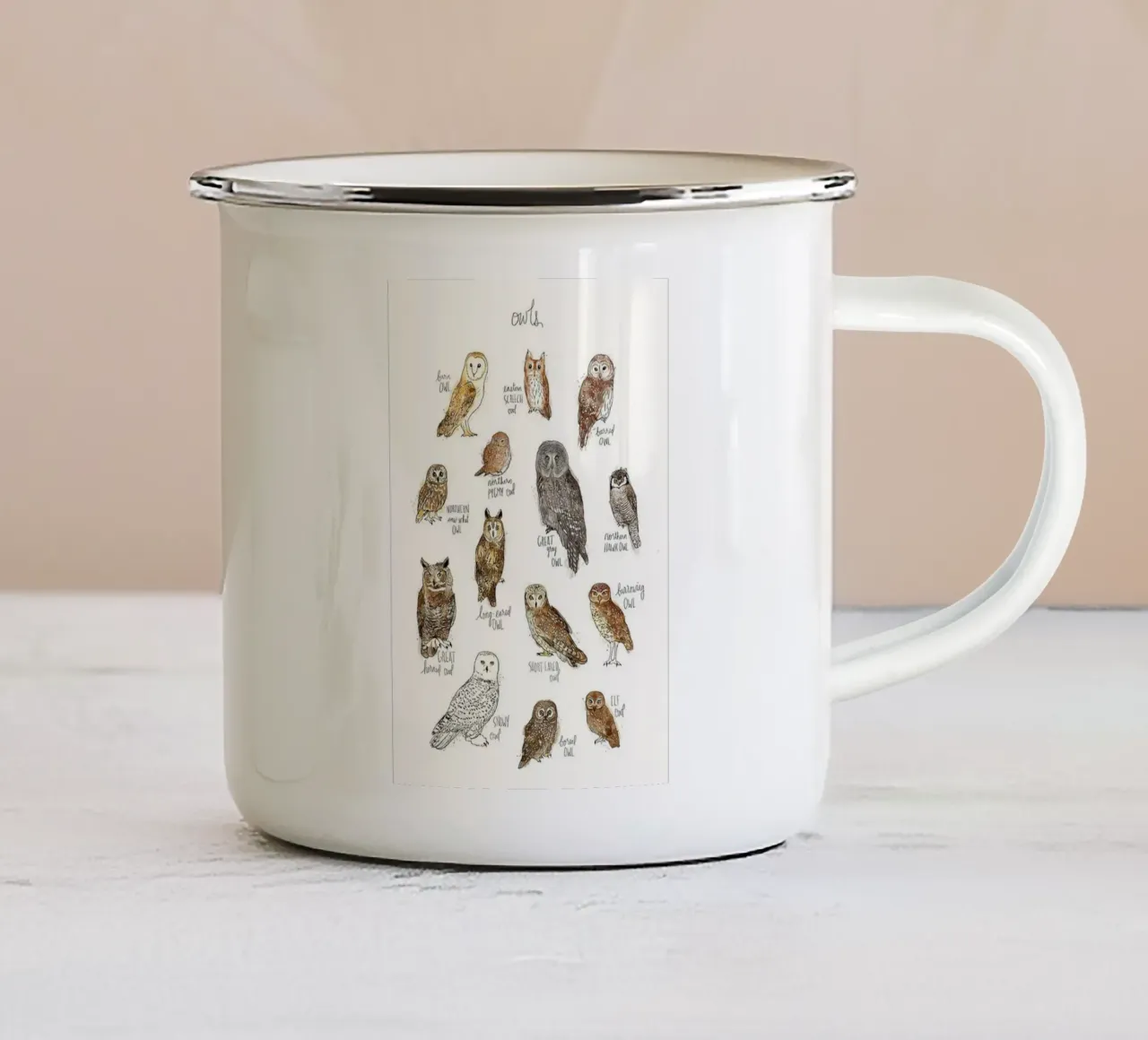 alcuni tipi di gufi amy hamilton tazza in smalto da kbm store