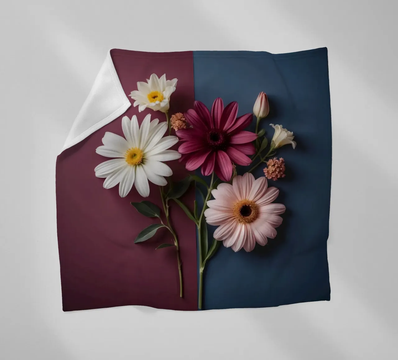 Beautiful arrangement of colorful flowers on contrasting art fleece blanket by DesignDoodle