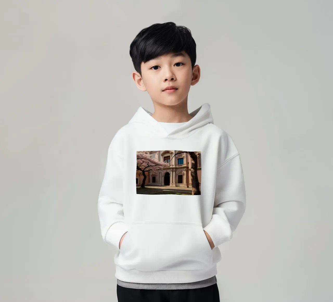 Blühende Kirschblütenbäume in der Nähe des historischen Bogens Kinder Hoodie von DesignDoodle