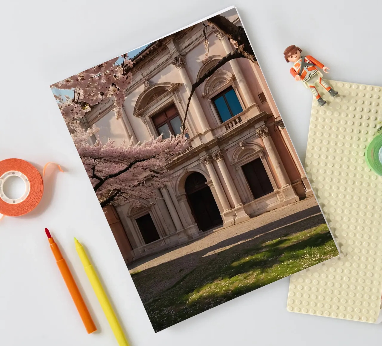 Beautiful cherry blossom trees in bloom near historical arch notebook by DesignDoodle