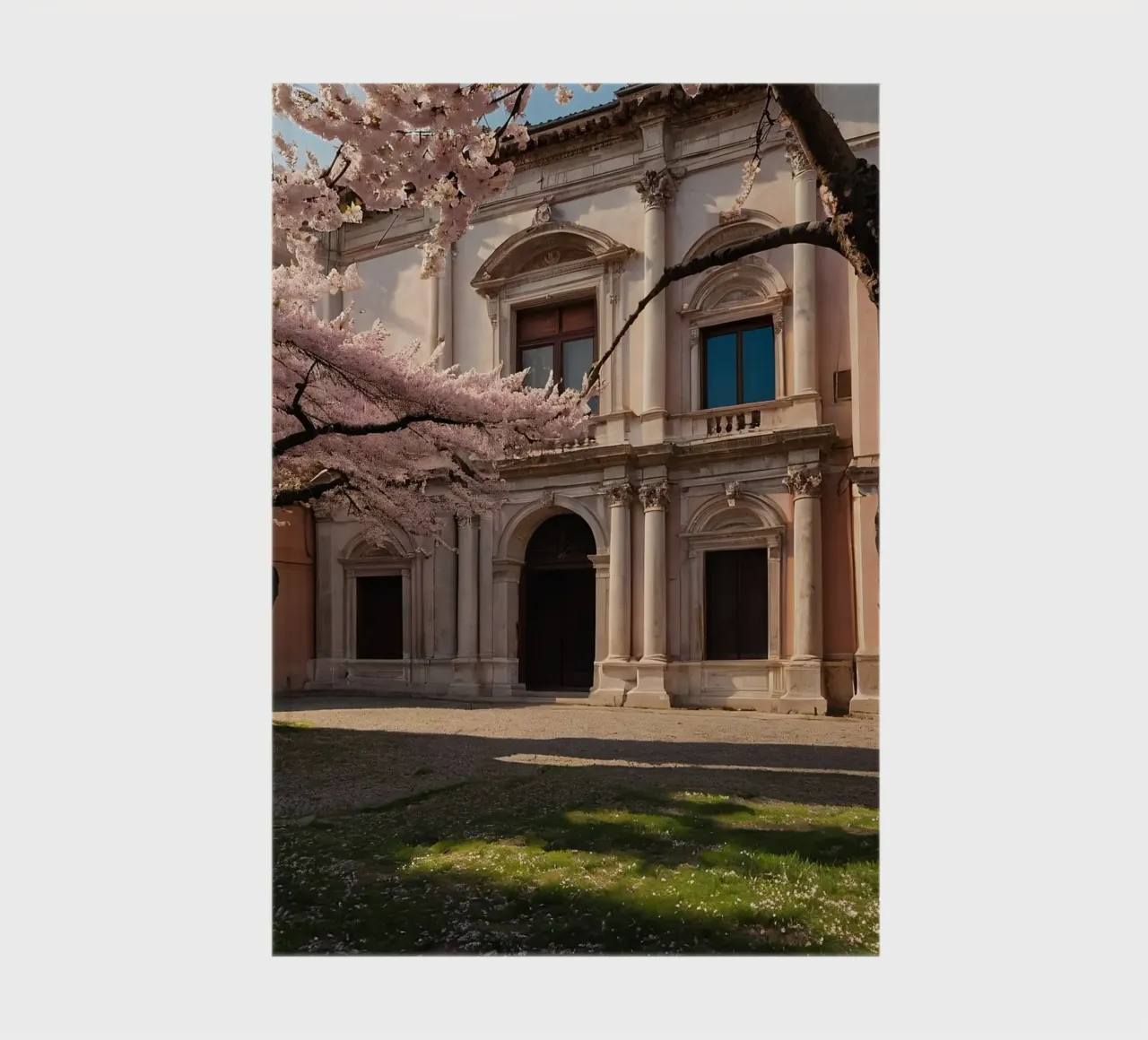 Beautiful cherry blossom trees in bloom near historical arch notebook by DesignDoodle