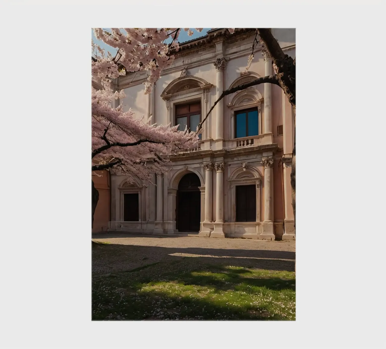 Beautiful cherry blossom trees in bloom near historical arch notebook by DesignDoodle