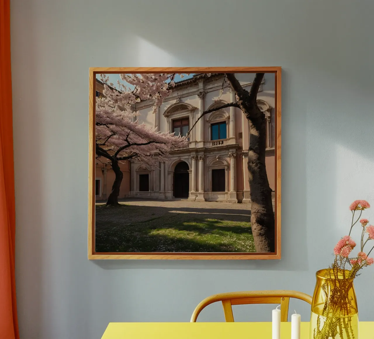 Bellissimi alberi di ciliegio in fiore vicino all'arco storico plexiglass da DesignDoodle