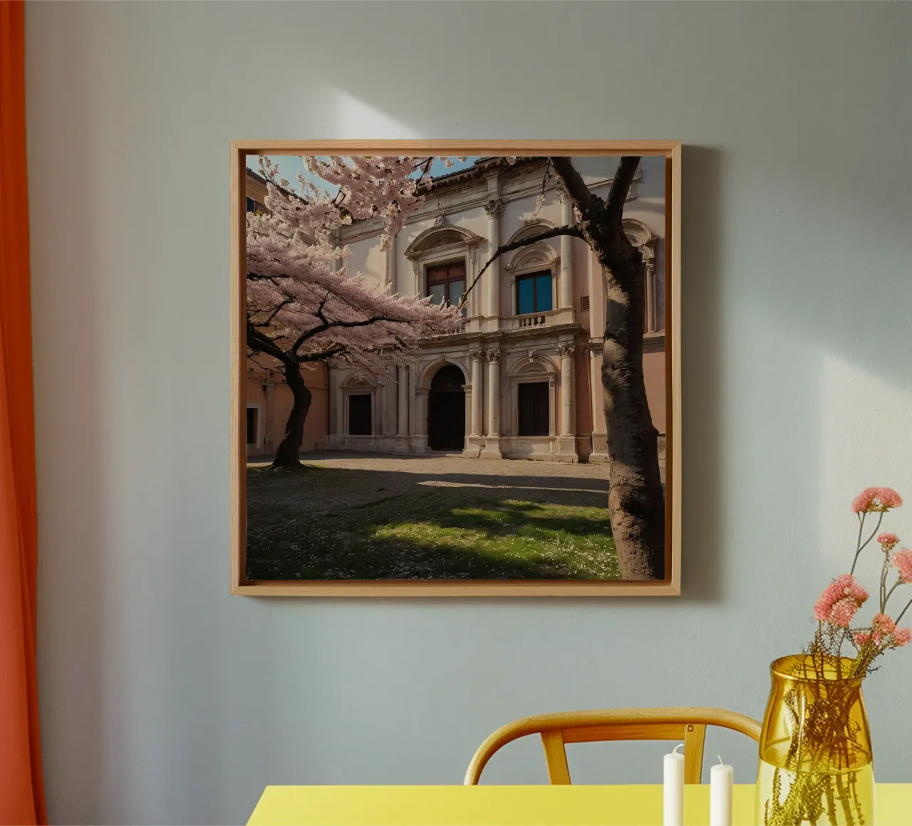 Beautiful cherry blossom trees in bloom near historical arch canvas by DesignDoodle