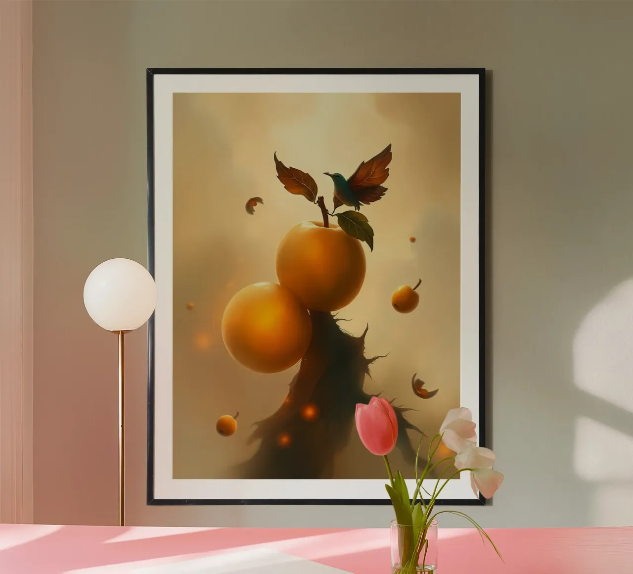 Aprikosenfrüchte fallen poster con telaio in plastica da kosinsart.gallery