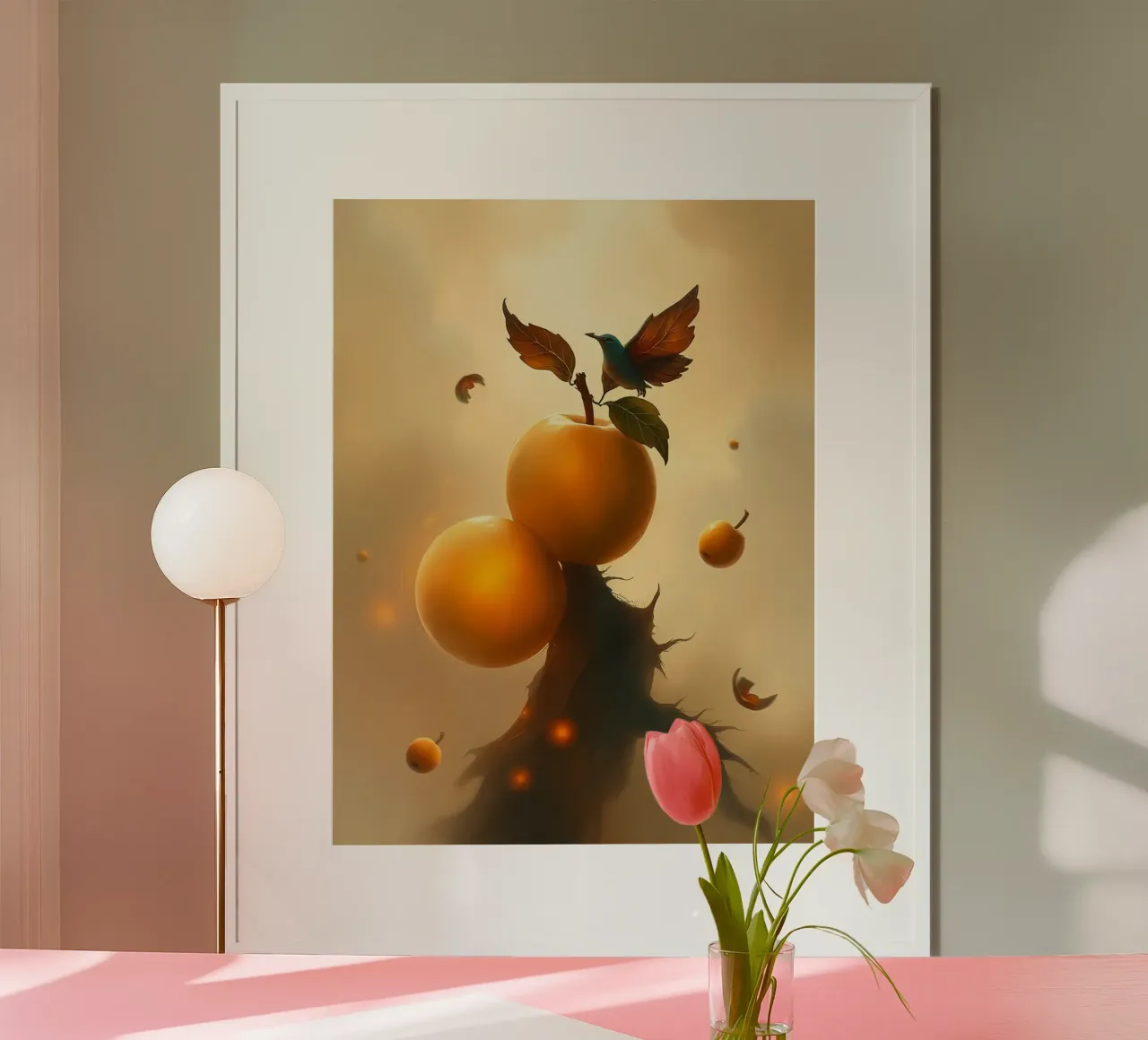 Aprikosenfrüchte fallen poster con telaio in plastica da kosinsart.gallery